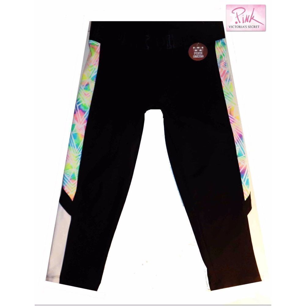 NWT Sz XS Victoria's Secret PINK Ultimate Extreme Crop Leggings Black White New!